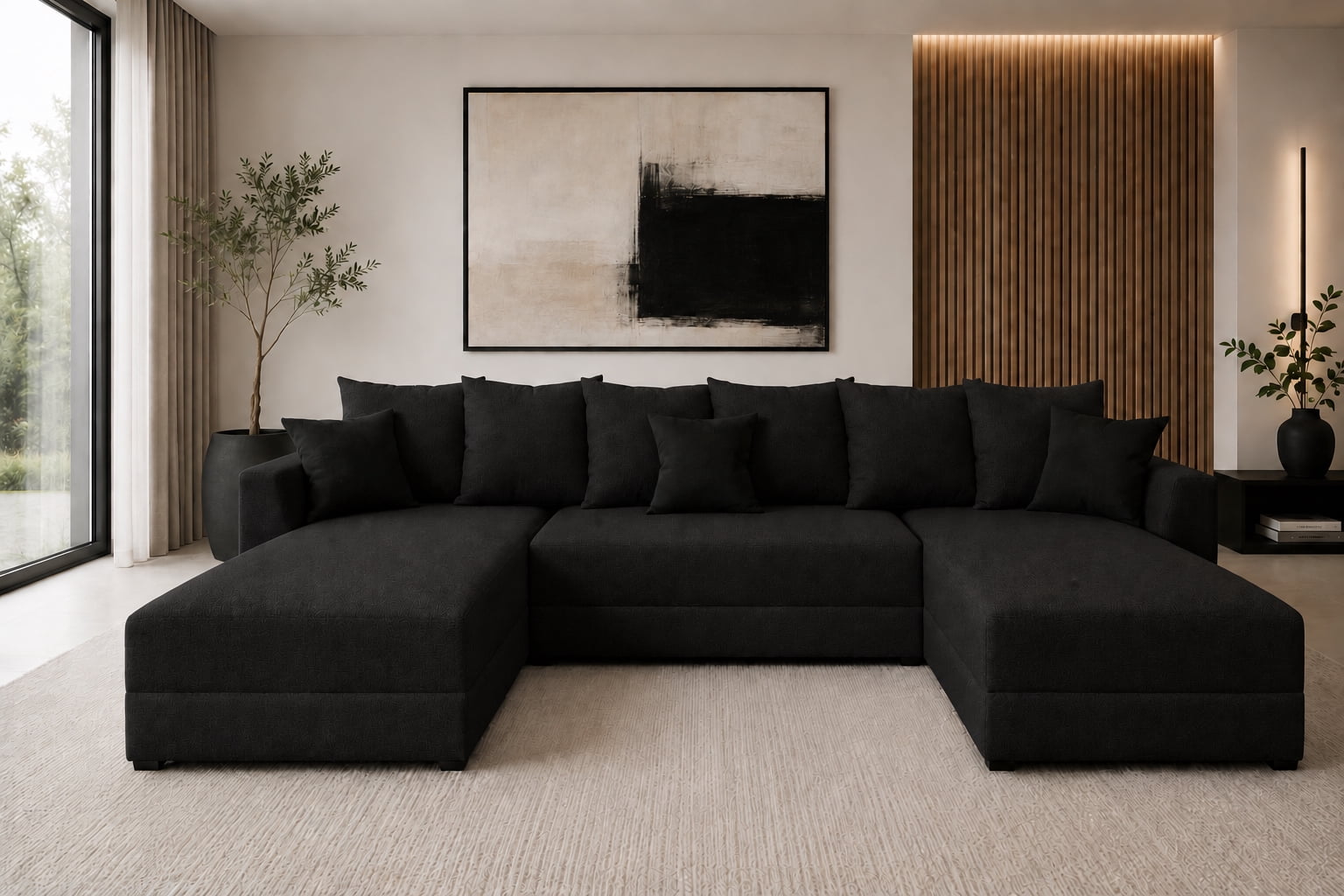 Sala Esquinera Modular en U El Bazar Store Lisboa Lino Negro 180x330x180 cm 3 Piezas