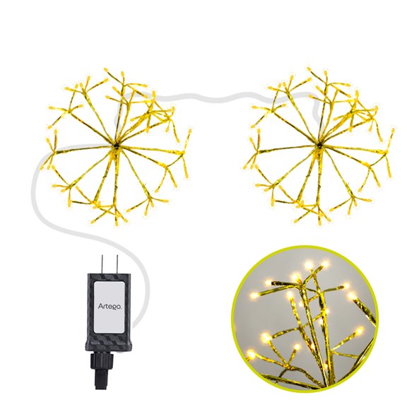 Luces serie 112 led star burst Artego con 2 ramos de 40cm de diámetro unidos de 56 leds ALPHA Decoración Navidad eventos bodas LED christmas string lights waterproof 8 modos uso temporizador