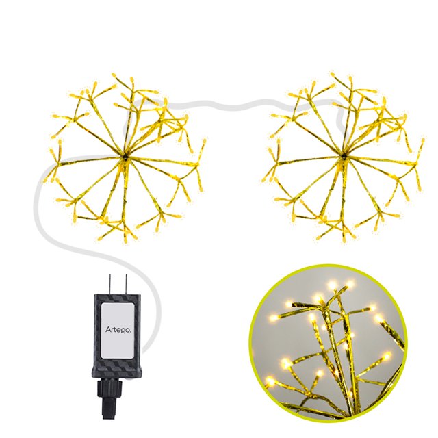 Luces serie 112 led star burst Artego con 2 ramos de 40cm de diámetro unidos de 56 leds ALPHA Decoración Navidad eventos bodas LED christmas string lights waterproof 8 modos uso temporizador