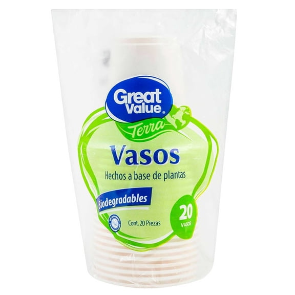 Vasos biodegradables Great Value terra 8 oz 20 pzas