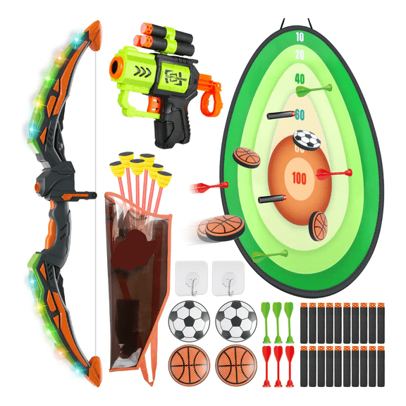 Arco De Juguete Con Luz Y Flecha Lanzador Para Niños, Arco De Juguete LED Luz Con 6 Flechas De Ventosa Malubero, Multicolor