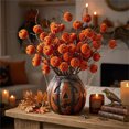 thumbnail image 1 of Calabaza de terciopelo sintético con ramas y bayas: decoración artificial de otoño para el hogar, ideal para la repisa de la chimenea, la mesa o como centro de mesa festivo., 1 of 7