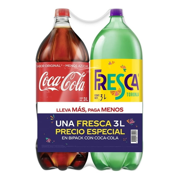 Refresco Coca Cola sabor original + Fresca sabor toronja 3 l c/u