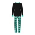 thumbnail image 4 of Pijamas navideños familiares a juego: camisetas de manga larga con cuello redondo y estampado de letras y hojas, y pantalones a cuadros., 4 of 10