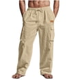 thumbnail image 1 of Amzcrzy Mens Linen Pants Comfortable Elastic Waist Drawstring Trousers for Men Summer Casual Relaxed Fit Beach Yoga Pants Lightweight Baggy Wide Leg Pants for Men with Flag Label S-3XL Marrón, 1 of 6