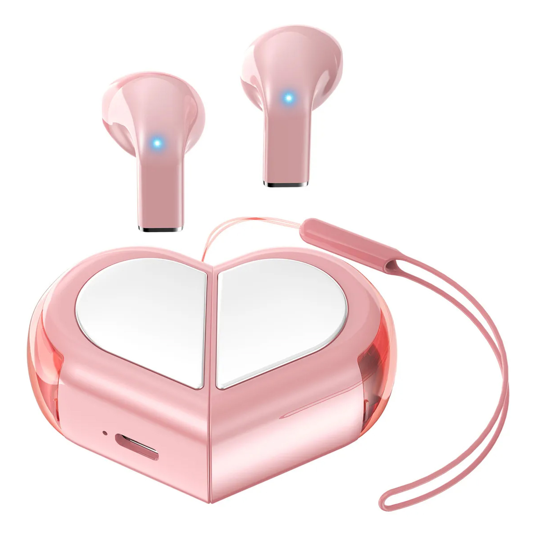 VEATOOL K520 Auriculares Inalámbricos Intrauditivos, Bluetooth 5.3, Diseño con Cordón Portátil, Perfil Doble en Forma de Corazón