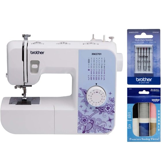 Máquina de coser Brother XM2701 de 27 puntadas, hilo y agujas