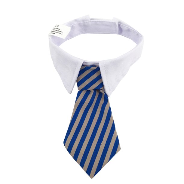 Mascotas, perros, gatos, corbatas con cuello blanco, corbata ajustable para cachorros, para accesorios de boda, tamaño L (rayas azules y grises)