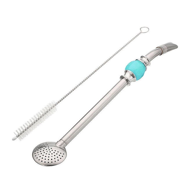 WORGEOUS Yerba Mate Bombilla Filtro para beber Cuchara con pajita Agitador de acero inoxidable con cepillo de limpieza