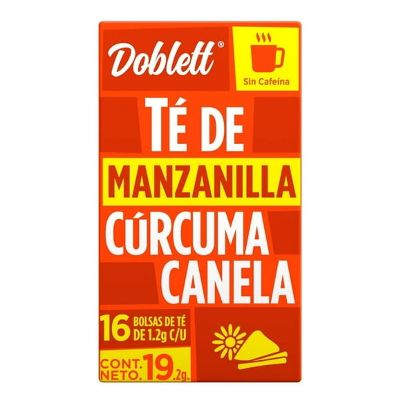Té de manzanilla Doblett cúrcuma canela 16 bolsitas de 1.2 g c/u