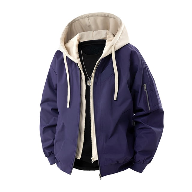 Ceisia Lightweight Windproof Men's Loose Fit Fake Two-Piece Spliced Hooded Bomber Jacket Gift