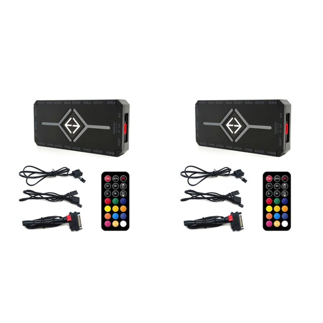 2X Controlador ARGB PWM Control Remoto Inalámbrico Hub de Ventilador Controlador PWM ARGB Adaptador de Concentrador Computadora PC Caja Caja Radiador