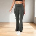 thumbnail image 2 of Amzcrzy Leggings Acampanados Mujer Cintura Alta Elásticos Yoga Ligeros Realzan Glúteos Color Liso Ajustado Casuales Bolsillos Laterales Tallas S-2XL Gris, 2 of 7