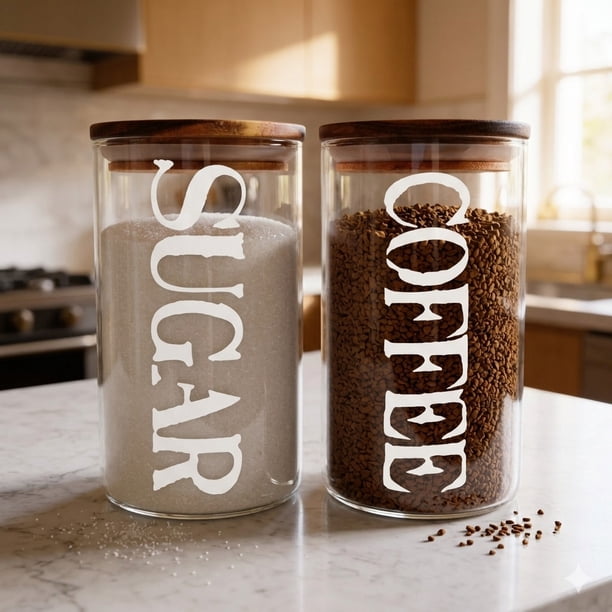 Set Frascos Café y Azúcar Vidrio con Tapa Acacia 1 L