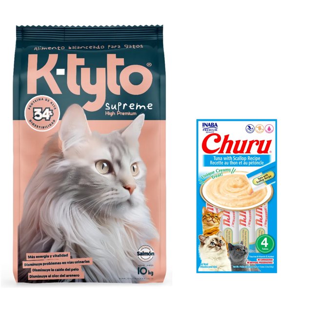 K-tyto 10 Kg + Churu Atún con Vieira Sobre con 4 Tubos de 14 g