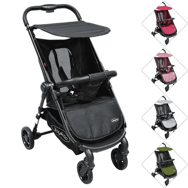 carriola para bebé ligera plegable ruedas de goma cinturón 5 puntos toldo apta desde 12 meses hasta 16 kg - negro carrito 3/4 con toldo ajustable y respaldo de malla; cinturón de 5 puntos y posa brazos acolchado visibles, ruedas de goma delanteras 360° y traseras con freno, amplia cesta portaobjetos y plegado con una sola mano; adecuada para viajes cortos en ciudad.