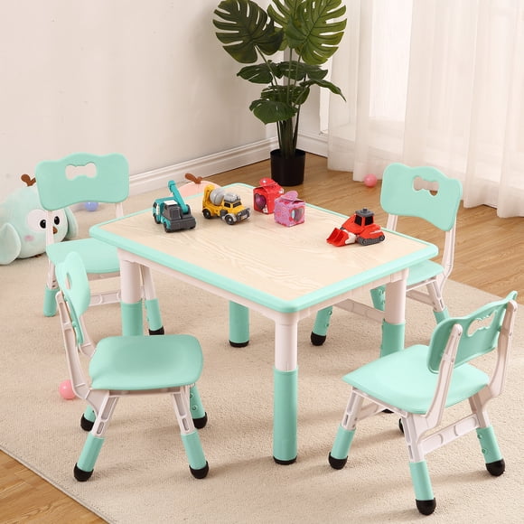 Juego de mesa y 4 sillas infantiles – Altura ajustable – Multifuncional para niños 2-10 años – Superficie antigraffiti – Patas antideslizantes – Ideal para estudio, manualidades, juego, guardería