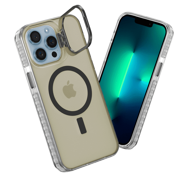 Funda Case Carcasa Tornasol Color Titanio Negro Con Soporte Premium Para iPhone 13 PRO Compatible Con Magsafe