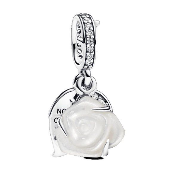 Charm plata esterlina 925 Colgante Doble Rosa Blanca Floreciendo 75411