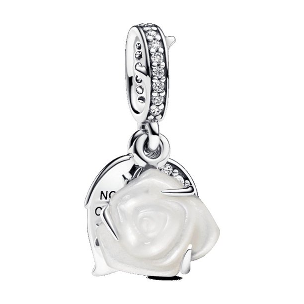Charm plata esterlina 925 Colgante Doble Rosa Blanca Floreciendo 75411