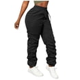 thumbnail image 1 of Amzcrzy Pantalones Cargo Mujer Color Liso Ligeros Senderismo Detalle Fruncido Cintura Elástica Cordón Cómodos Jogging Tallas S-2XL Negro, 1 of 7