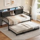 thumbnail image 1 of Cama Sofa Individual de Metal con Trundle Ajustable (Plegable con Ruedas), Cabecera con Almacenamiento, Luz LED, Estación de Carga, Cama Sofa para Sala/Dormitorio/ (196 * 112.5 * 107cm) (Negro), 1 of 9