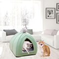 thumbnail image 4 of Bonita cama para gatos, de terciopelo, semicerrada, para perros, sofá para cachorros, cálida y cómoda verde, 4 of 9