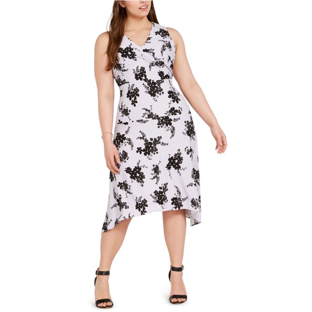 Michael Kors Vestido a media pierna con dobladillo de pañuelo para mujer, Púrpura, 0X