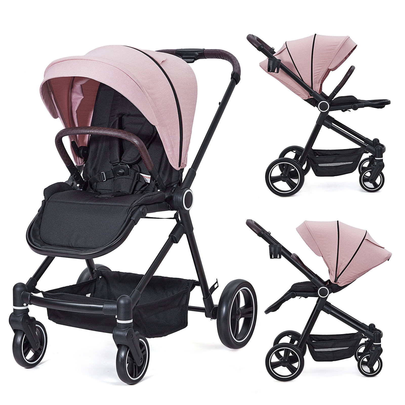 Cochecito convertible 2 en 1 para bebé – asiento reversible y capazo, plegado fácil con una mano, capota UPF 50+, respaldo reclinable, cesta de almacenamiento – ideal para viajes y recién nacidos