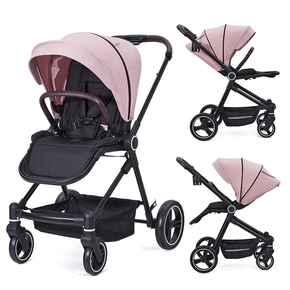 Towallmark Cochecito de Bebé 2 en 1, Carriola Ligera de Aluminio Plegable con Una Mano, Asiento Reversible y Capazo para Recién Nacidos, Capota UPF 50+ y Reposapiés Ajustable, Rosa