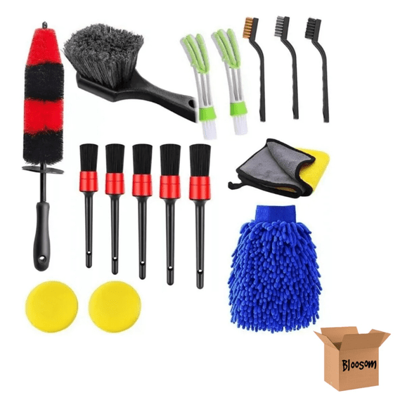 Set 16 Piezas Cepillo Bloosom  Limpieza Coche Pinceles Detalle Coche Negro