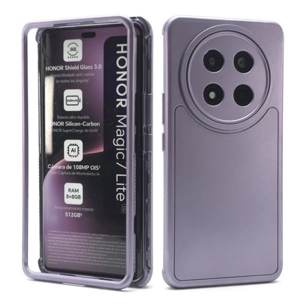 Funda 3 en 1 Icon Case Metalizada para Honor Magic 7 Lite, Carcasa, Protector, Uso Rudo, Protección 360, Full Case, Bumper, Antigolpes, Esquinas Reforzadas, Protección de Cámara - Violeta