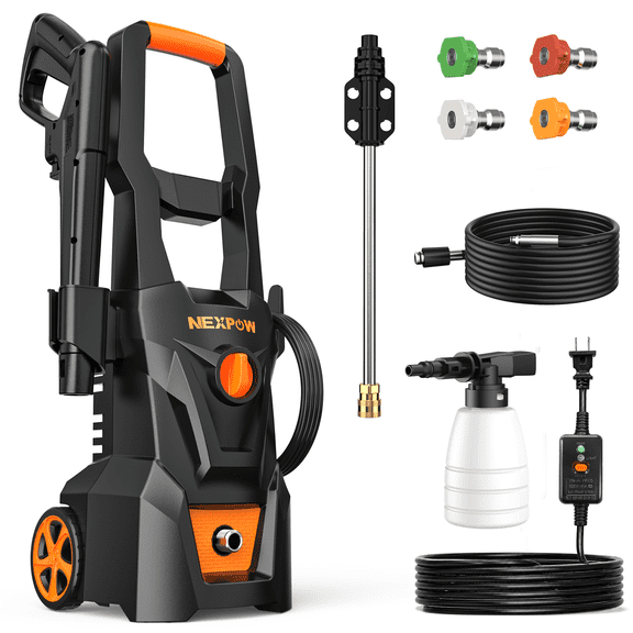 NEXPOW Hidrolavadora 2000W, 4000 PSI Máx., 2.6 GPM, con Manguera de 9 Metros, 4 Boquillas de Presión Diferentes, Hidrolavadora Eléctrica Cañón de Espuma, Ideal para Autos y Patios