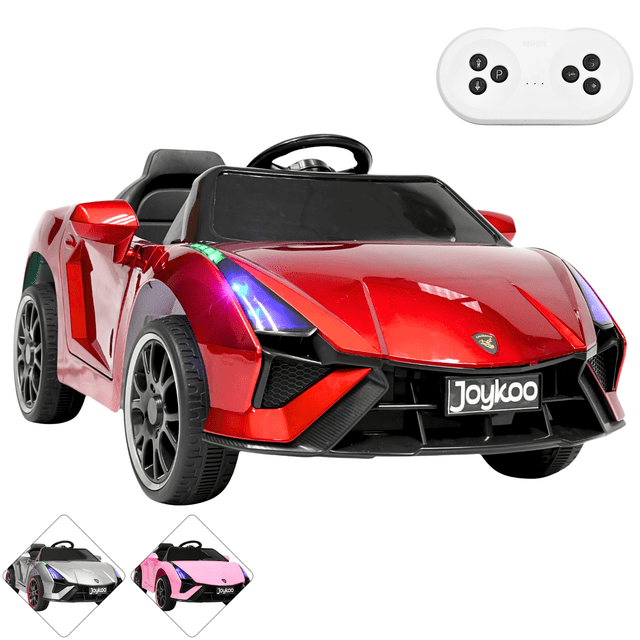 montable electrico para niños carro deportivo bluetooth luz led control remoto 12v - rojo Carro deportivo infantil rojo con puertas tipo alas de gaviota, asiento con cinturón, volante con música y claxon, panel multimedia con Bluetooth/USB/Aux, luces LED frontales y traseras, dos motores y ruedas con amortiguación; control remoto y batería 12V incluidos; también apto para modo mecedora.