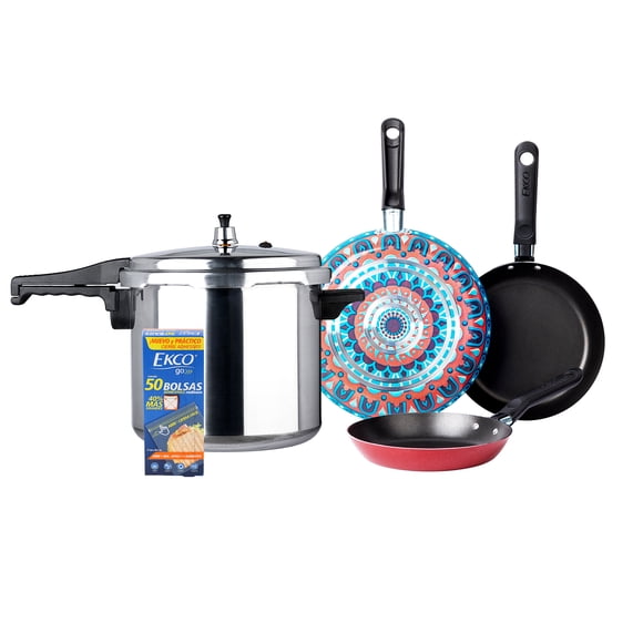 Combo de Juego de Olla Express Ekco 8 litros con Juego de Sartenes Ekco 3 Piezas