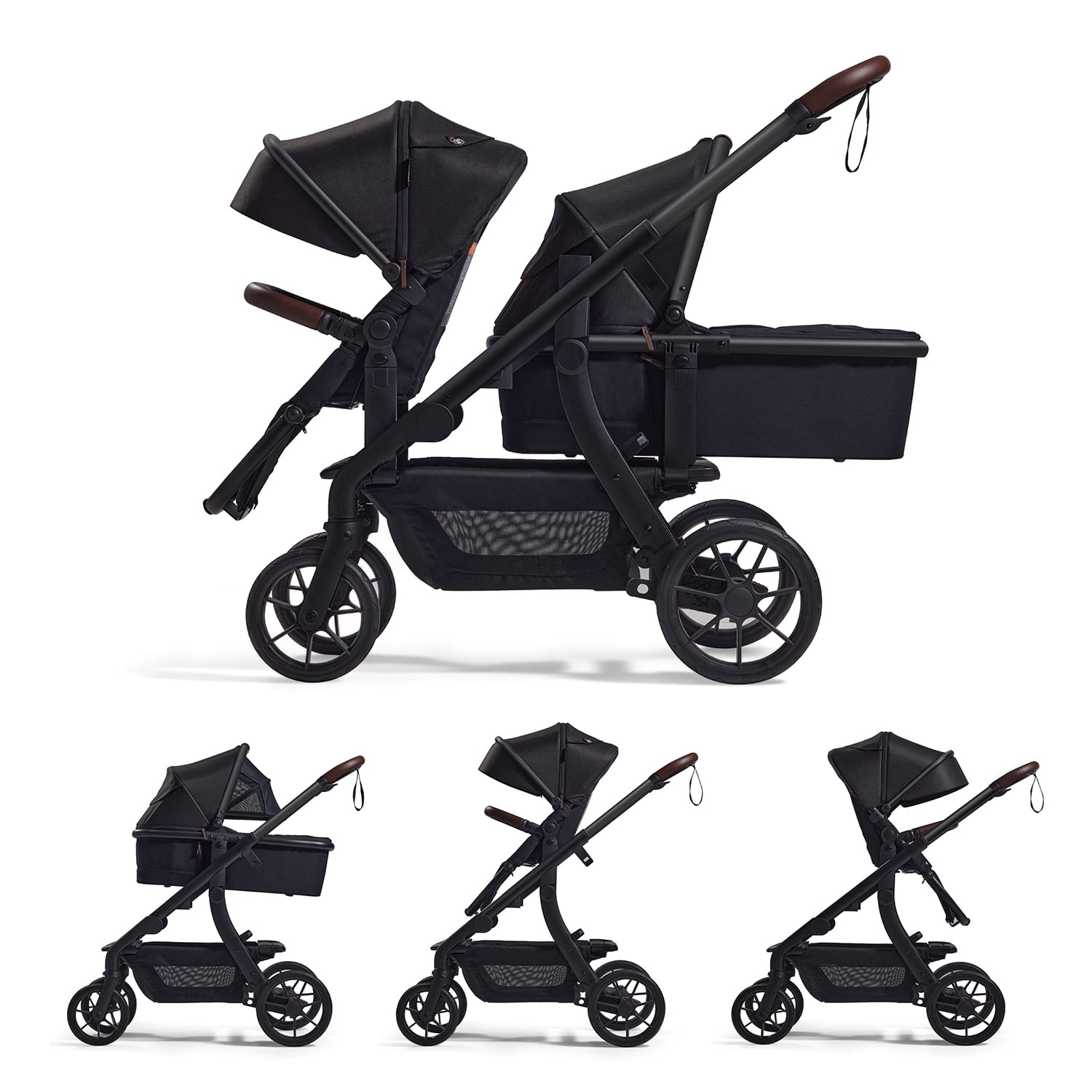 Momcozy Changego Carriola de Bebé Multifuncional, Cochecito Convertible de Individual a Doble y a Vagón con 23 Configuraciones, Negro