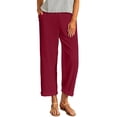 thumbnail image 3 of TaTaai Spring Fall Women's Linen Trousers Elastic Waist Wide Leg Straight Cut Loose Fit Ankle Length Casual Pants Solid Color Versatile Staple for Daily Style Gift, 3 of 9