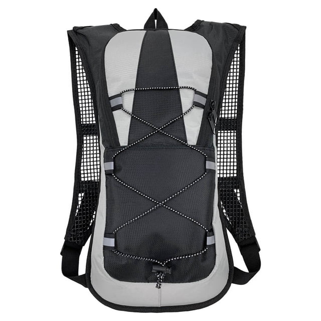 xihbxyly artículos por menos de 10 dólares. mochila de ciclismo, bolsa ultraligera para bicicleta, para exteriores, senderismo, ciclismo Mochila ultraligera multicolor #2 de Xihbxyly, vista frontal centrada con silueta delgada; panel delantero gris y negro con cordón elástico en X, tirantes con malla ventilada y hebillas ajustables, bolsillo lateral con cremallera y asa superior, diseño compacto para ciclismo y senderismo, también adecuada para llevar una bolsa de hidratación ligera.