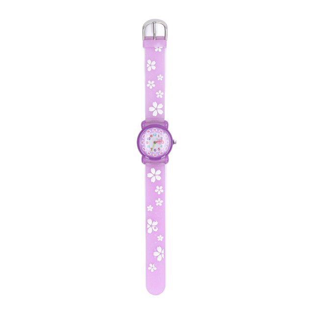 Relojes de pulsera para niñas Dibujos animados lindos en 3D Relojes educativos coloridos impermeables para niñas mayores de 3 años Púrpura