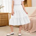 thumbnail image 4 of Falda midi vaquera escalonada para niñas, cintura alta elástica, corte en A, falda larga informal, suave, transpirable, con volantes, color negro, tallas de 4-5 a 14-15 años., 4 of 5