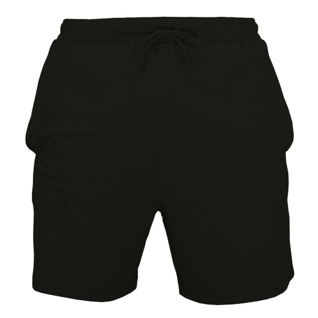 short wilson negro talla ch/negro/short caballero negro, vista frontal centrada de short deportivo Wilson talla CH con cintura elástica y cordón visible, corte recto hasta la mitad del muslo, tejido liso de aspecto ligero y bolsillos discretos; fondo blanco. A menudo usado para entrenamientos y como short casual para actividad diaria.