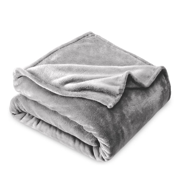 Bare Home Manta de Felpa de Microfibra 300 G/M², Suave y Afelpada, Tamaño Matrimonial/queen, Gris Claro
