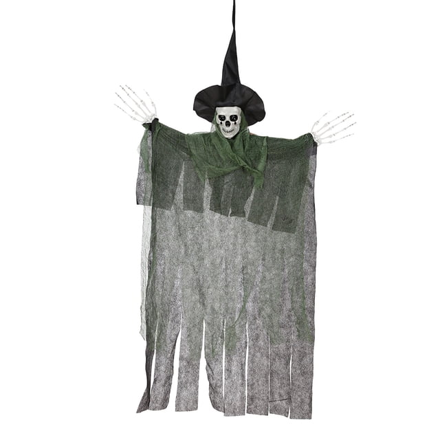 Decoraciones Colgantes de Esqueleto Fantasma para Halloween: 120 Cm, Parcas Colgantes con Pelo para Decoración de Halloween En Interiores y Exteriores.