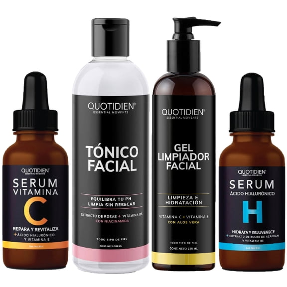 Kit Limpiador + Tónico + Serum Vitamina C + Acido Hialuronico Skin Care Suero Facial Quotidien