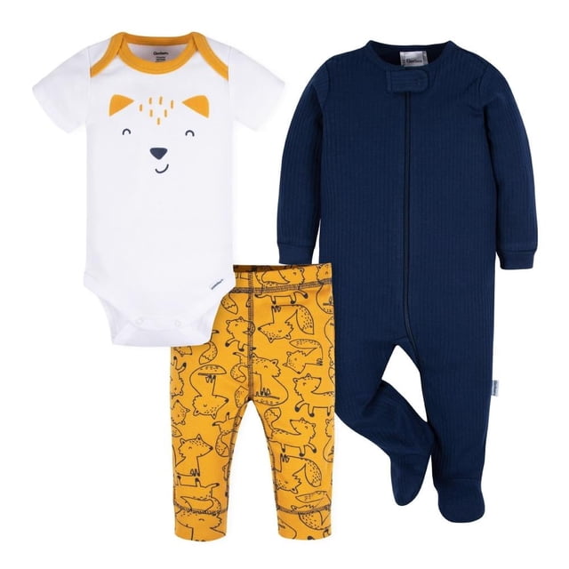 Set Gerber Para Niño Talla 12 Meses Pañalero, Pantalón y Memeluco Diseño Zorro Color