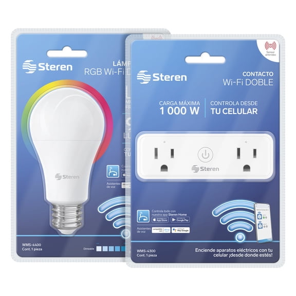 Paquete De 1 Foco Led Smart STEREN 10W Y 1 Contacto Smart 2 Salidas