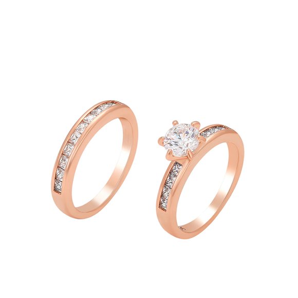Anillo Compromiso Alianza Oro Rosa 14k Lam Swarovski Novios rosa 9
