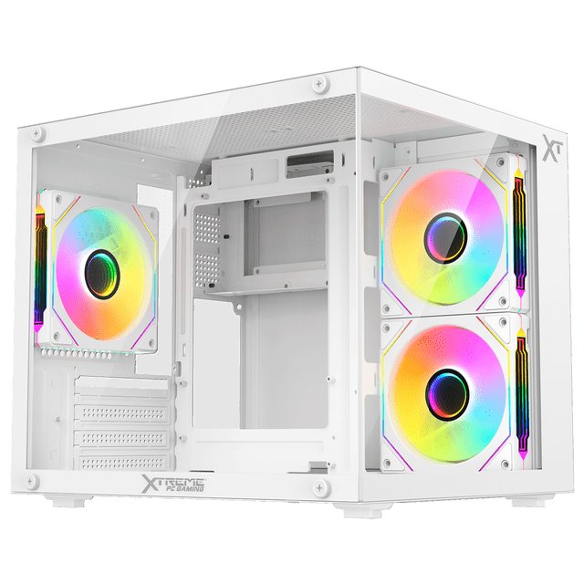 Gabinete XTREME PC GAMING Crystal Core Mini Torre 3 Fan ARGB 600W Blanco CDXT3700WT