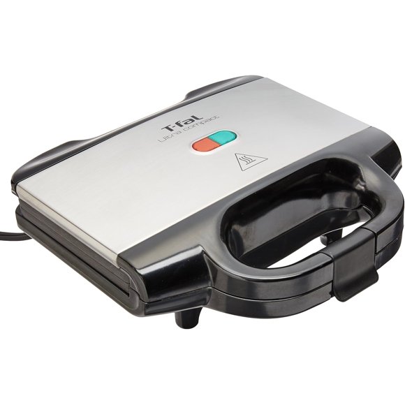 T-fal Sandwichera Ultra Compact para 2 sándwiches, andihaderente con asas de tacto frio y luz LED indicadora, de plástico y acero inoxidable, SM155283