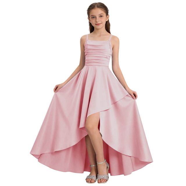 Vestido de Manga Larga Una Línea para las Mujeres Elástico Twirly Patinador Escuela Vestido de Recital Cuello Redondo Sólido Vestido para Niña de 4-14 Años
